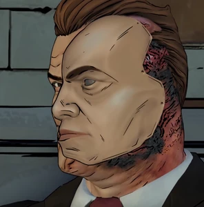 Harvey's plastic face mask for hiding the scarred side of his face. (determinant)