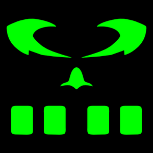 Megabyte's viral symbol shown on his chest, binomes, vehicles and other equipment