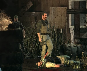 Neves looking over Rego's corpse in anger.