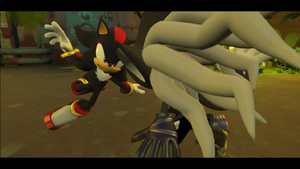 Shadow about to kick Infinite's face.