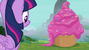 A giant cupcake lands on Chrysalis, Tirek and Cozy.