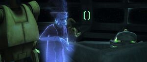 Gunray ordering Bane to kill Jedi intruders.