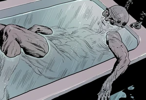 Al Kamp's corpse in his bathtub.