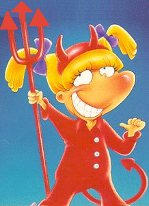 Angelica in a Halloween costume of a devil, ironically referencing her being double-faced.