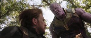 Captain America engages Thanos.