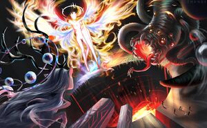 An alternate version of SCP-2845 fighting alongside its version of SCP-001 against Leech Boy inside SCP-1730.