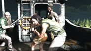 Serrano and his henchmen moving Fabiana onto his boat.