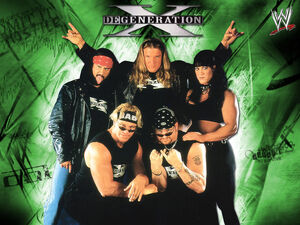 The "DX Army"-era lineup of DX: Triple H, Chyna, X-Pac, The Road Dogg, and Billy Gunn.