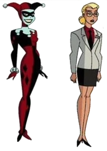 Harley Quinn before and after her corruption.