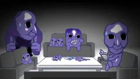 The Oni, Fuwatty and Squatto hearing teenagers walking into the Mansion.