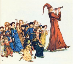 The Piper leading the children away.