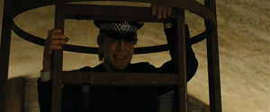 Silva escaping from Bond through the London Underground tunnels.
