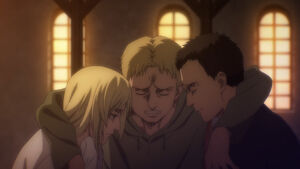 Reiner Annie and Bertholdt mourn Marcel