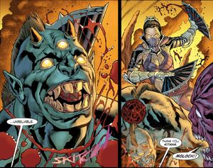 Kitana kills Moloch in the Mortal Kombat X comic series.