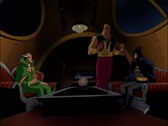 Ubu serving tea to his master and Batman