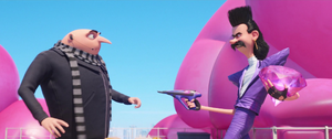 Bratt holding Gru at gunpoint