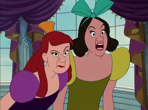 Anastasia and Drizella confronting their mother on her decision to let Cinderella go to the ball.