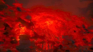 The transformed Ganondorf standing before the Blood Moon.