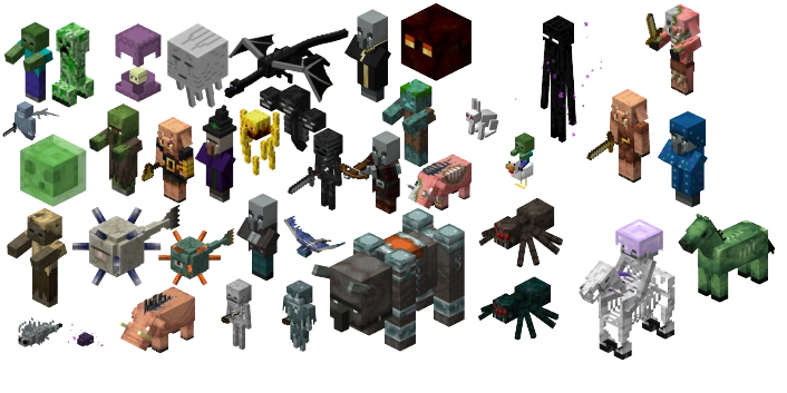 враждебные жители в майнкрафт. существа в майнкрафте. 1 мобы. сделать мобов враждебными. мод верхом на мобах майнкрафт.