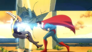 Slade punched by Superman.