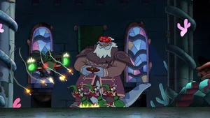 Triple B running as Andrias laughs evilly.