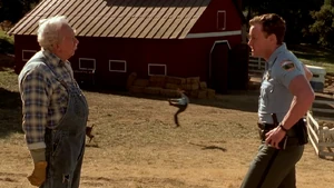 Sisk still questioning a farmer while Mange tries in vain to hit on a nanny goat