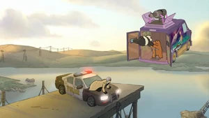 ...But, the Bears escape by successfully jumping over the bridge.