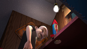 Sid having received a rocket which he really shouldn't handle without parental supervision.