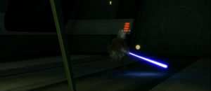 His senses dulled by Ventress' poison dart and the cloak of invisibility which surrounds his attackers.