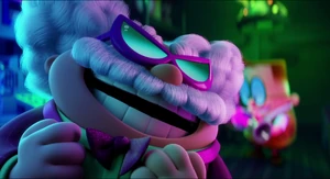 Poopypants in his purple uniform from the comic.