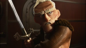 Muntz's angry stare as he brandishes a sword to kill Fredricksen