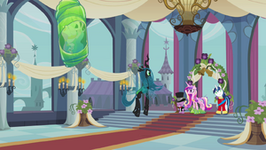 Queen Chrysalis taunting the ponies for not believing Twilight and unwittingly allowing her plan to continue.