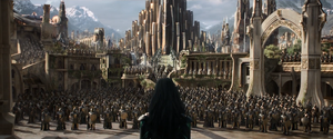 Hela confronts the Asgardian Einherjar army.