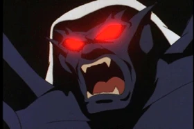 Thailog's glowing red eyes.