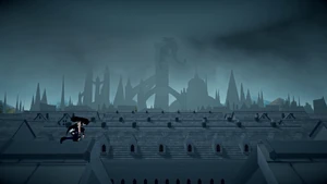 The Wyvern "frozen" on top of the tower.