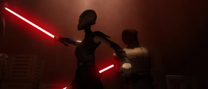 When they returned, they found that she had come to Kenobi's aid, supplying him with one of her lightsabers to make a stand against their common foes.