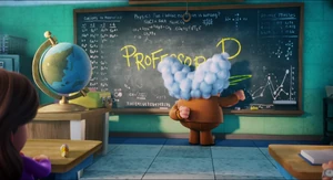 Poopypants writes his undercover alias on the board.