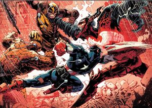 Cletus Kasady (Earth-616), Steven Rogers (Earth-616), Benjamin Grimm (Earth-616) and James Howlett (Earth-616) from Absolute Carnage Vol 1 4 001