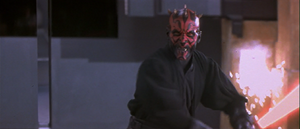 Darth Maul growling as the duel continues