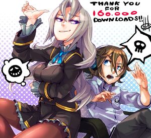 Merak & Elise in Gunvolt 1's 160.000 Downloads celebration.