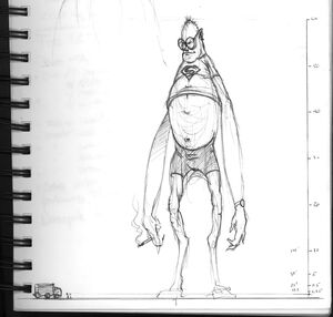 The very first sketch of the monster between the film's producers J.J. Abrams and Bryan Burk.