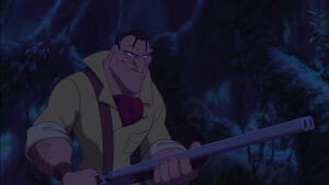 Clayton sadistically pleased he shot Kerchak, mortally wounding him.