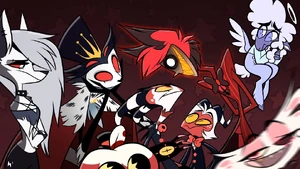 Alastor with Angel Dust and the Helluva Boss characters