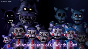 A render of all iterations of Candy the Cat on the 2nd anniversary of the character.