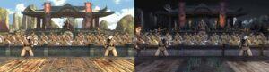 Both day and night versions of the Courtyard from Mortal Kombat (2011).