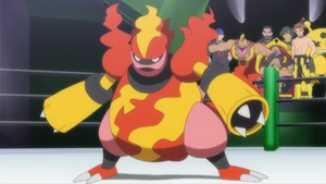 Mad Boober Magmortar.png (2.22 MB) Viren watching Mad Magma fight the Masked Royal and Ash Royal.