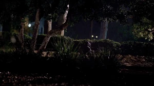 A hooded Anna committing her copycat murder.