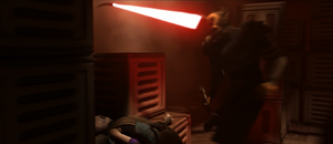 Ventress was eventually overwhelmed by his unnatural strength and disarmed.