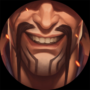 Draven's signature grin when using Whirling Death.