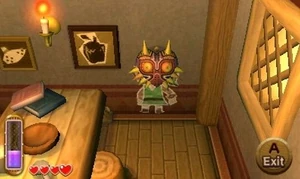 Majora's Mask hanging in Link's house.